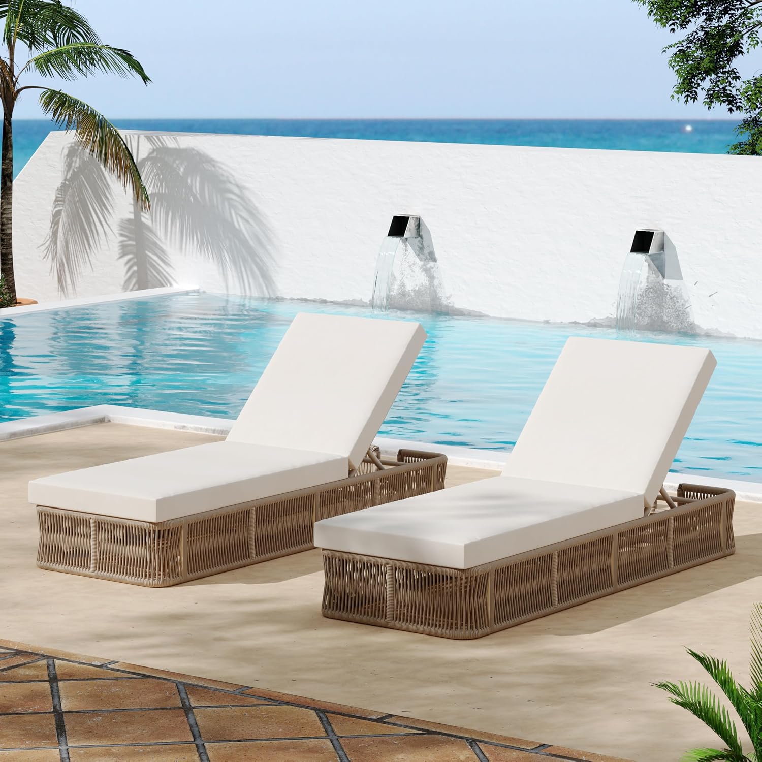 Outdoor Furniture Without Cushions - Woven Rope Lounge Chair 5-Position Adjustable