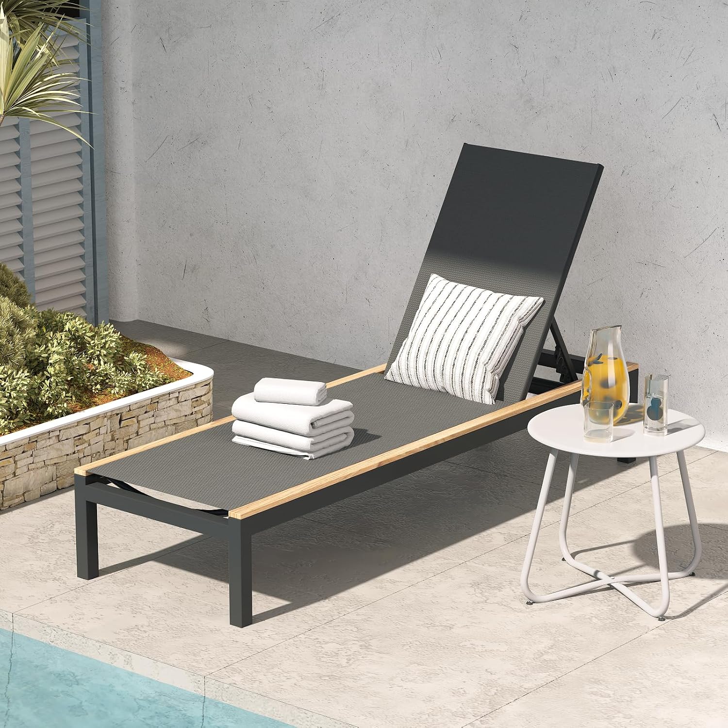 Outdoor Furniture Quick Dry - Extra-Long Mesh Sling Lounge Chair w/Wheels,