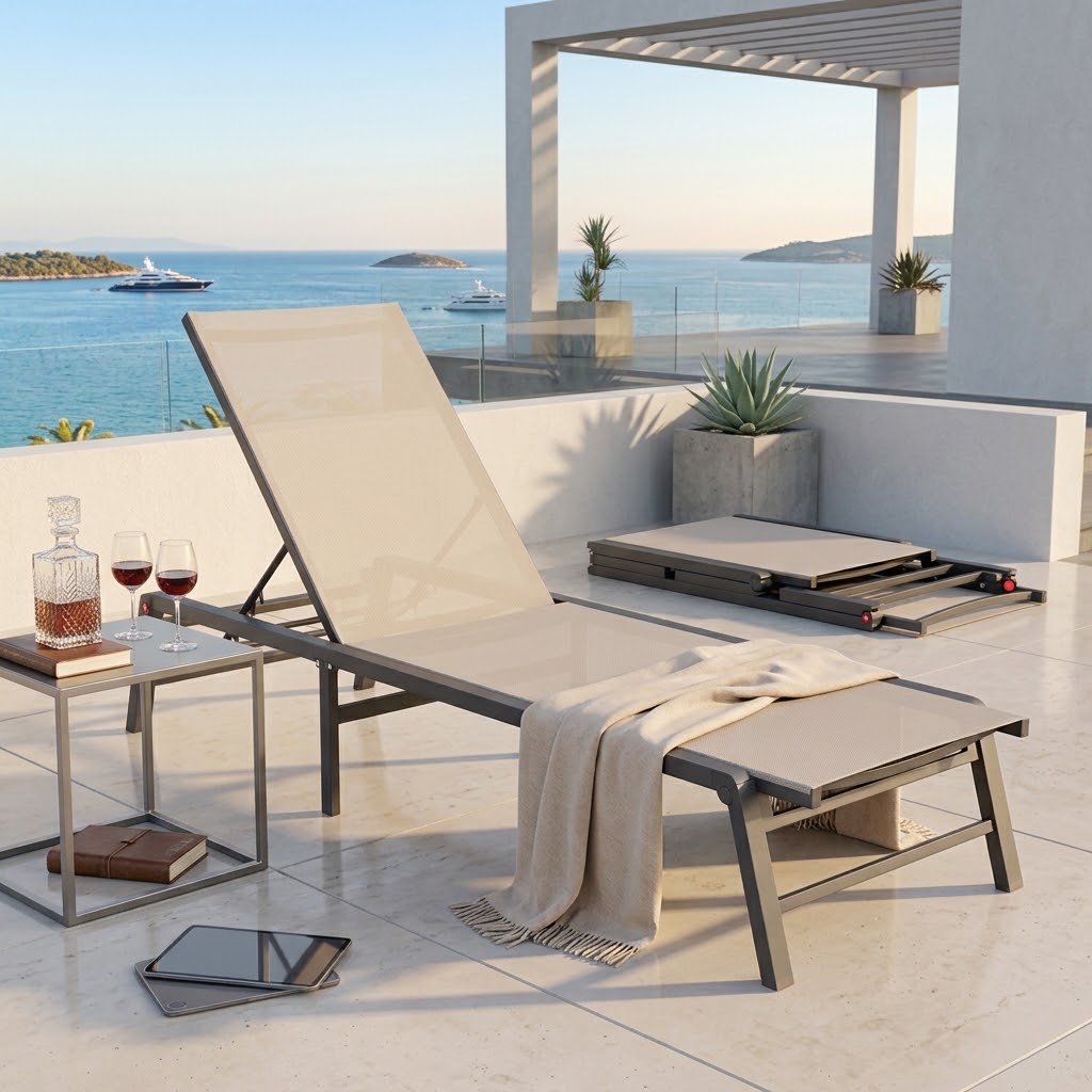 Foldable Sun Lounger, Aluminum - đánh giá và giá Outdoor Furniture Recliner Set