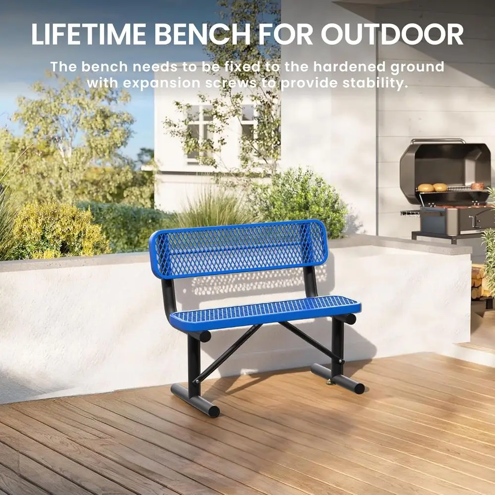 Heavy-Duty Blue Outdoor Metal  - đánh giá và giá Garden Bench Metal