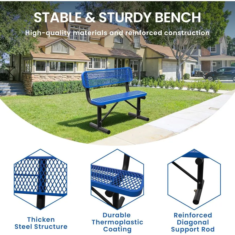 Heavy-Duty Blue Outdoor Metal  - đánh giá và giá Garden Bench Metal