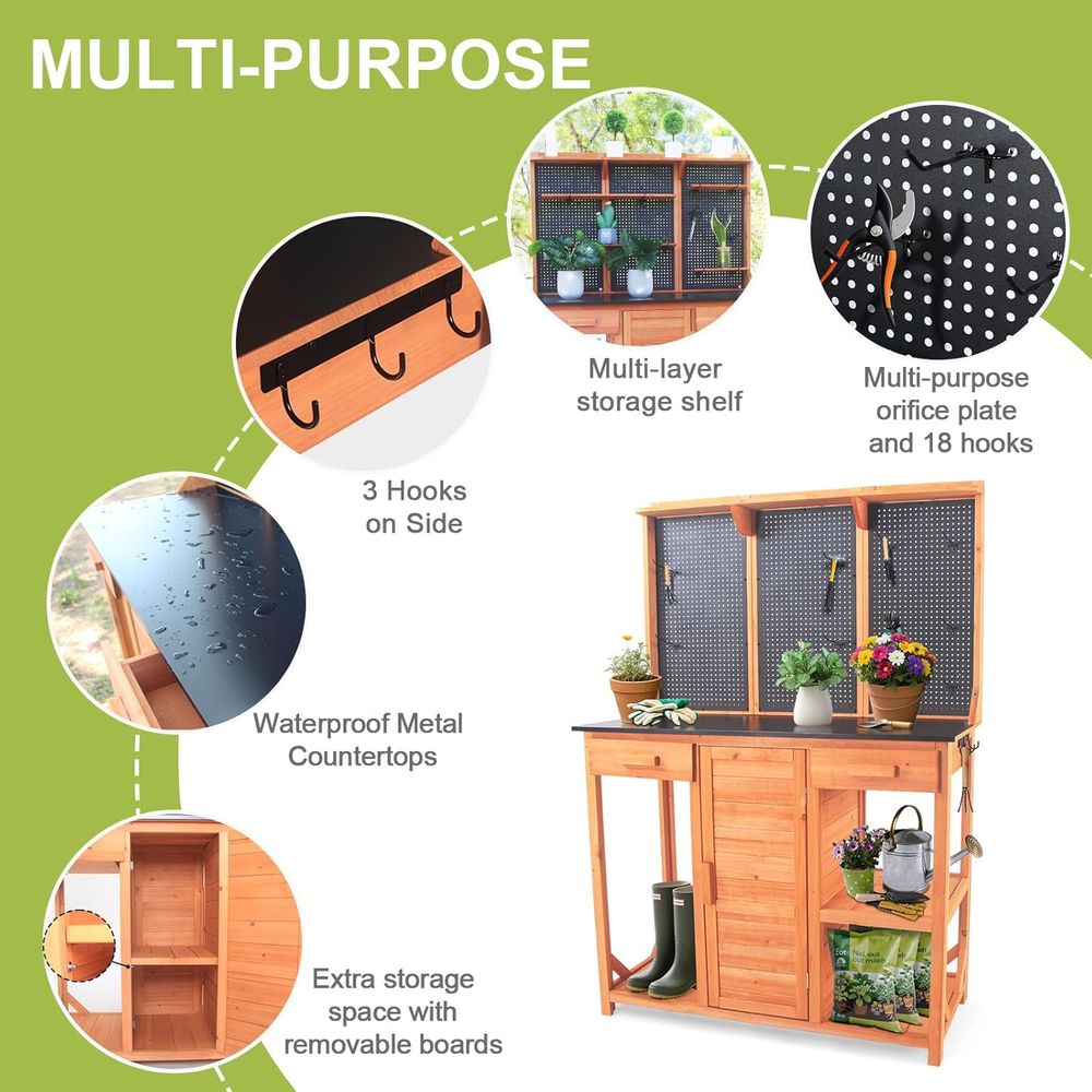 Wooden Garden Potting Bench wi - đánh giá và giá Garden Bench Metal