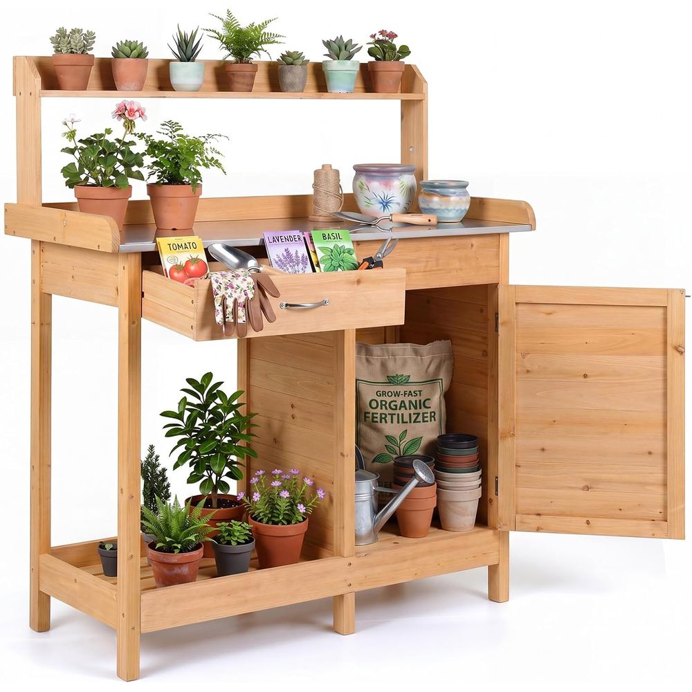 Outdoor Potting Bench Table Wo - đánh giá và giá Garden Bench Metal