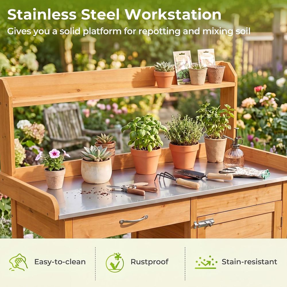 Outdoor Potting Bench Table Wo - đánh giá và giá Garden Bench Metal