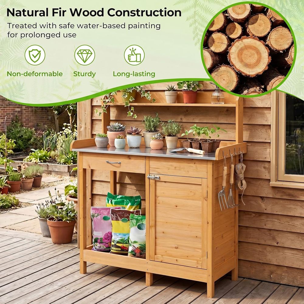 Outdoor Potting Bench Table Wo - đánh giá và giá Garden Bench Metal