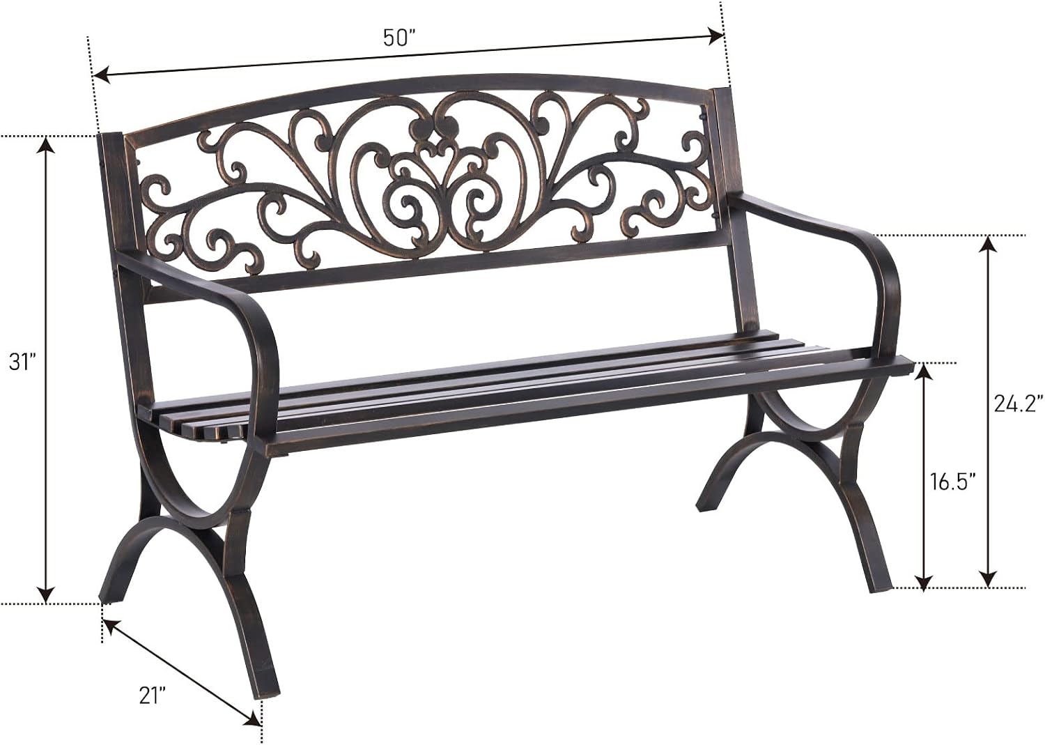 Bronze 50 Inch Outdoor Garden  - đánh giá và giá Garden Bench Metal