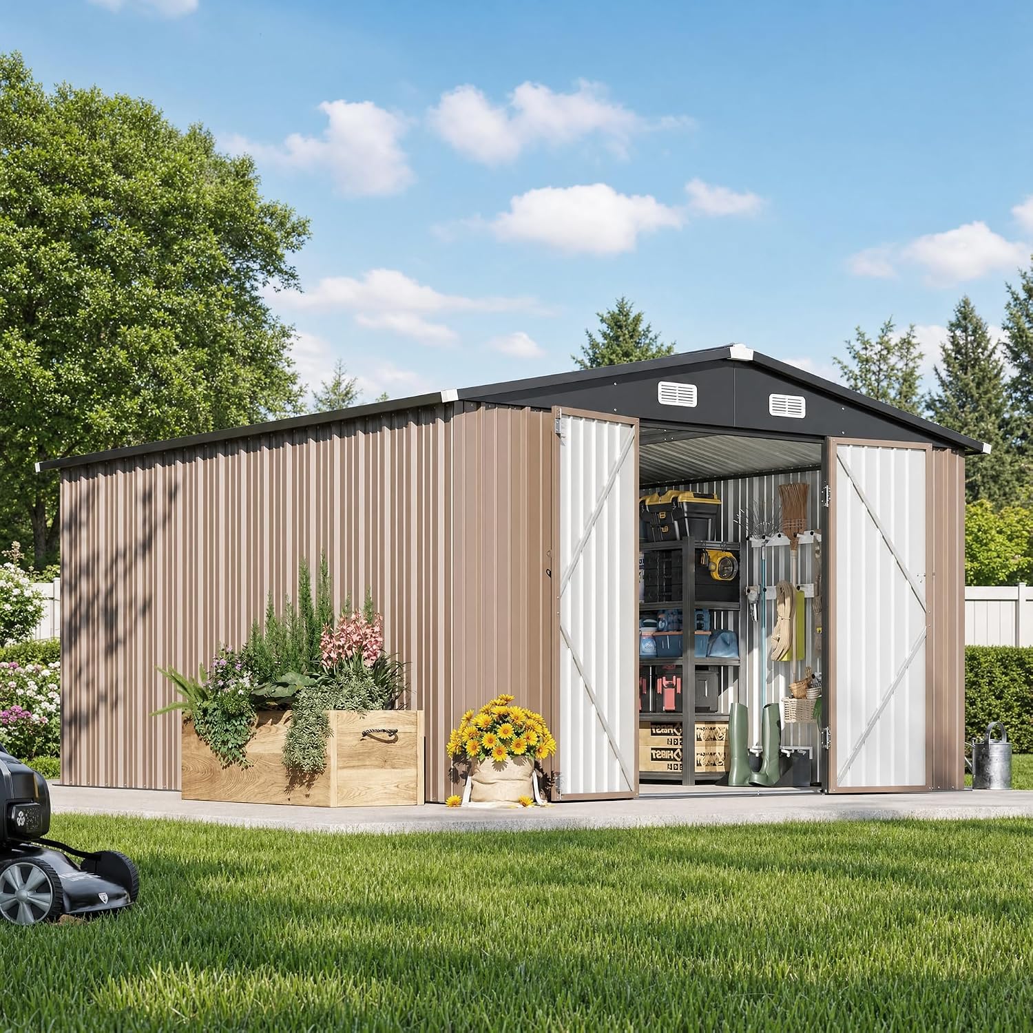 12 x 10FT Outdoor Storage Shed - đánh giá và giá Outdoor Furniture With Storage