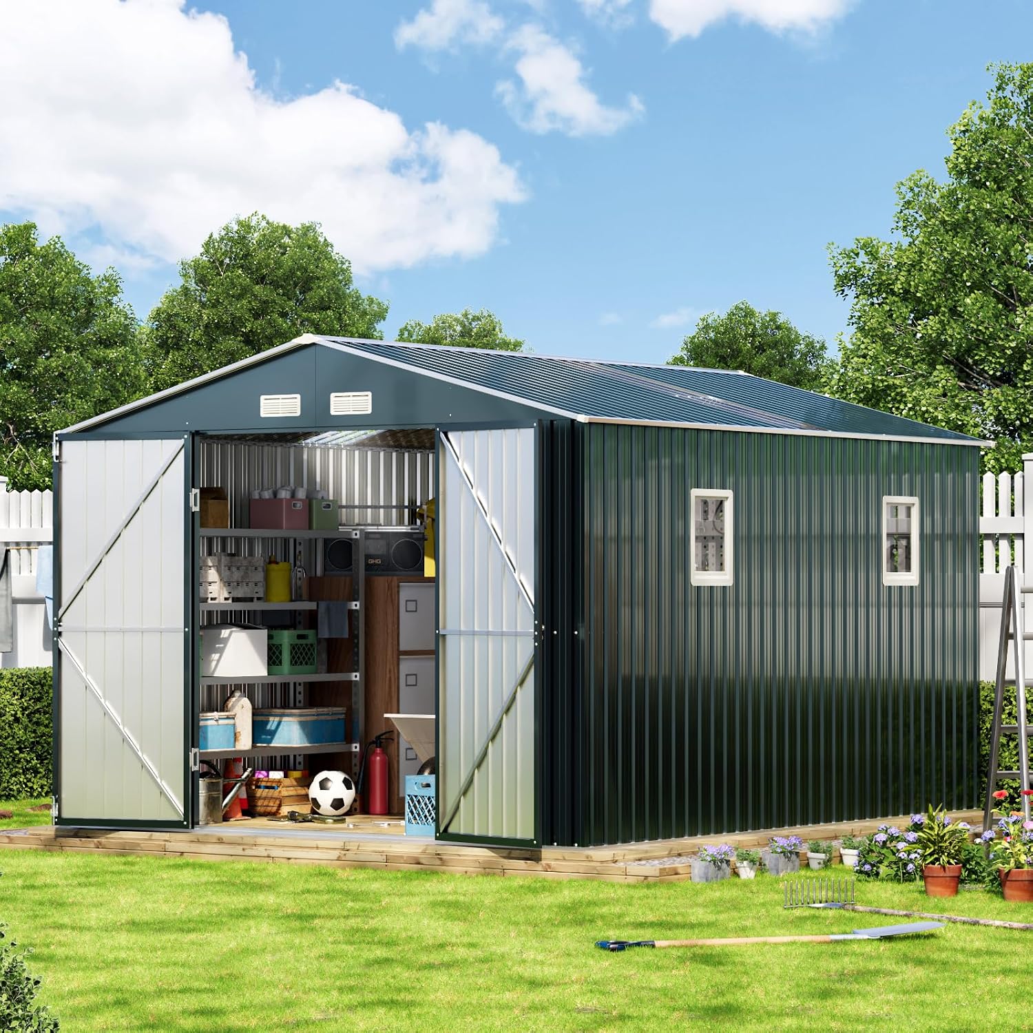 10x12X7.5FT Outdoor Steel Stor - đánh giá và giá Outdoor Furniture With Storage